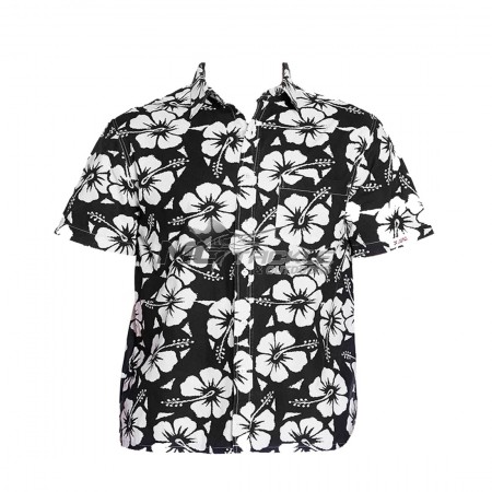 Okanui Hibiscus Black Classic Short Sleeve Shirt