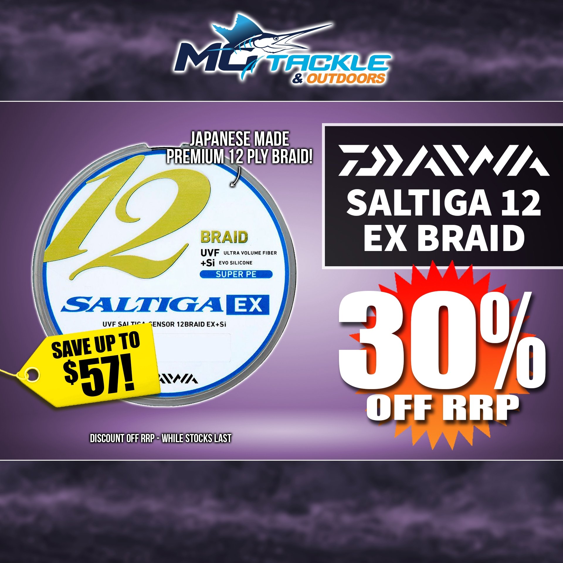 30% off DAIWA SALTIGA 12 EX BRAID