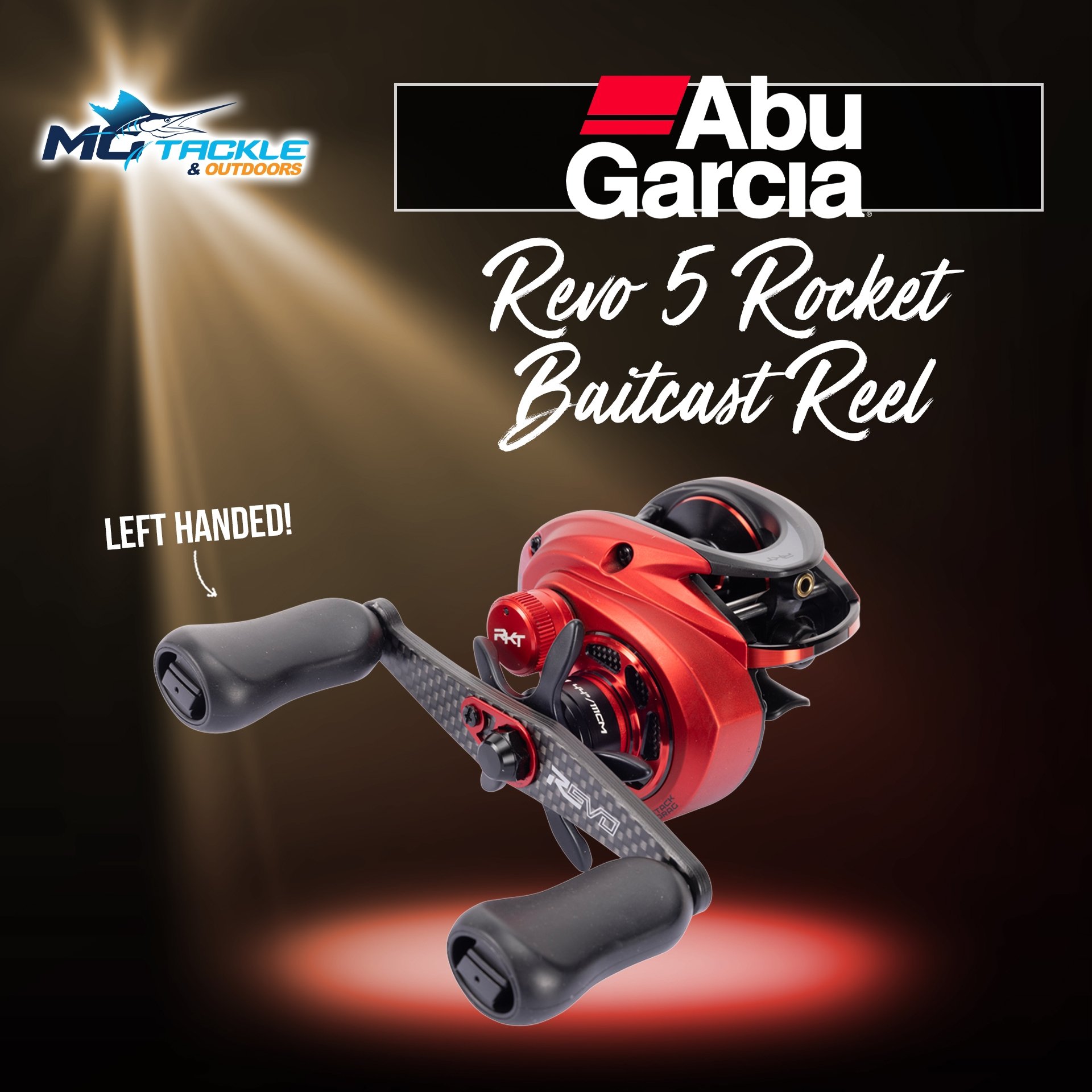 New Size - Abu Garcia Revo 5 Rocket Baitcast Reel - Left Hand Model