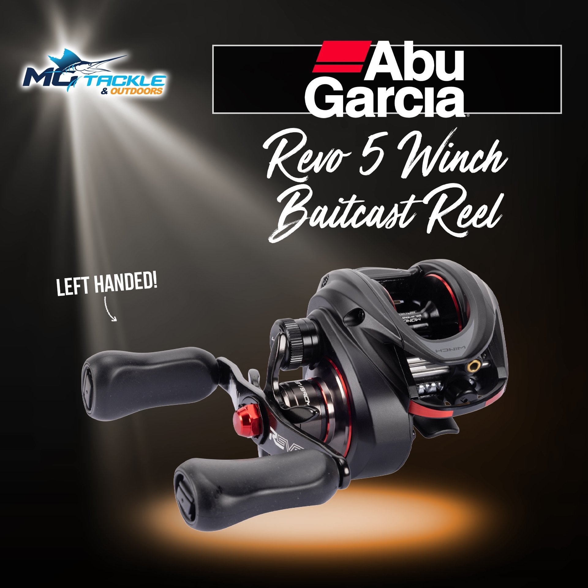 New Size - Abu Garcia Revo 5 Winch Baitcast Reel - Left Hand Model