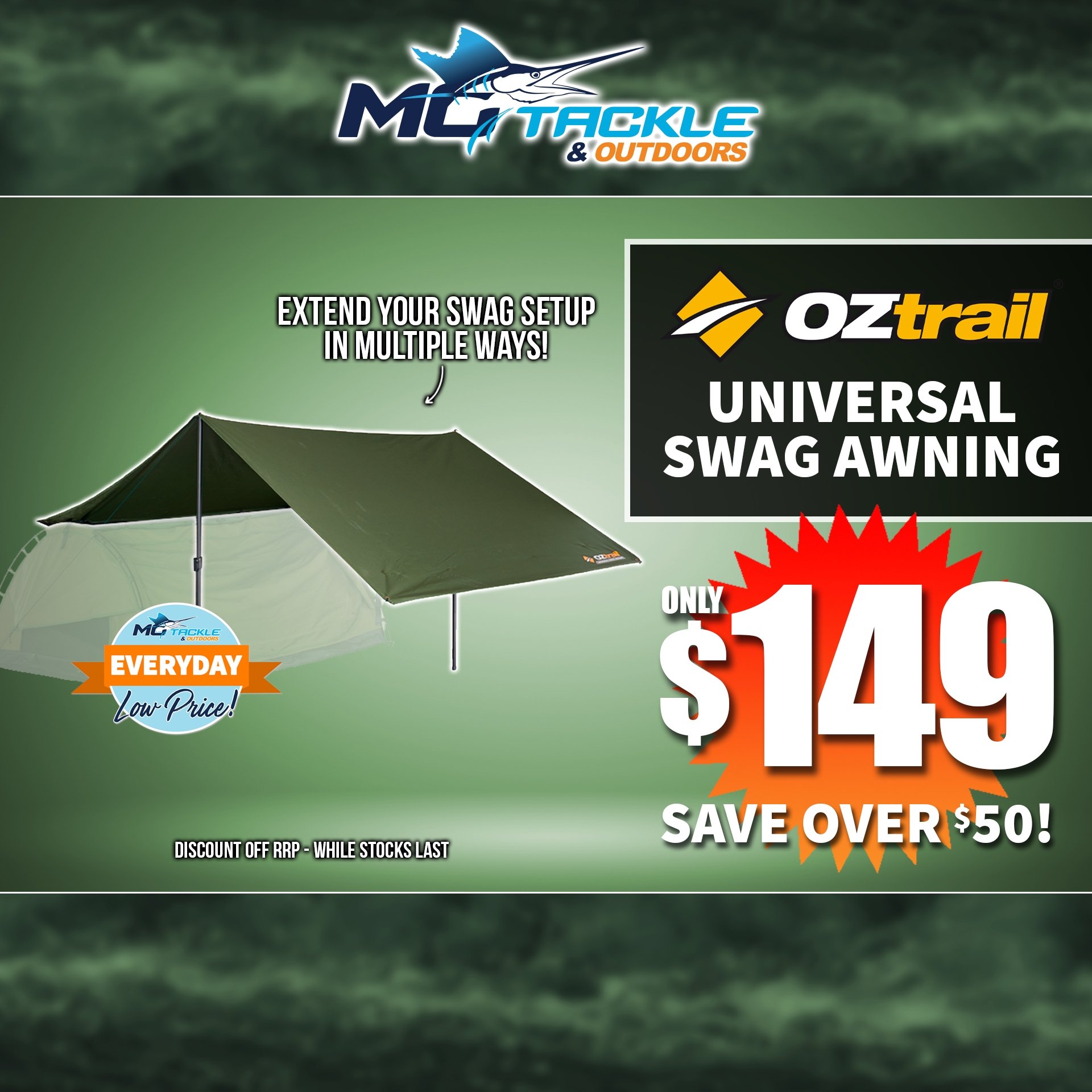 OZTRAIL UNIVERSAL SWAG AWNING only $149