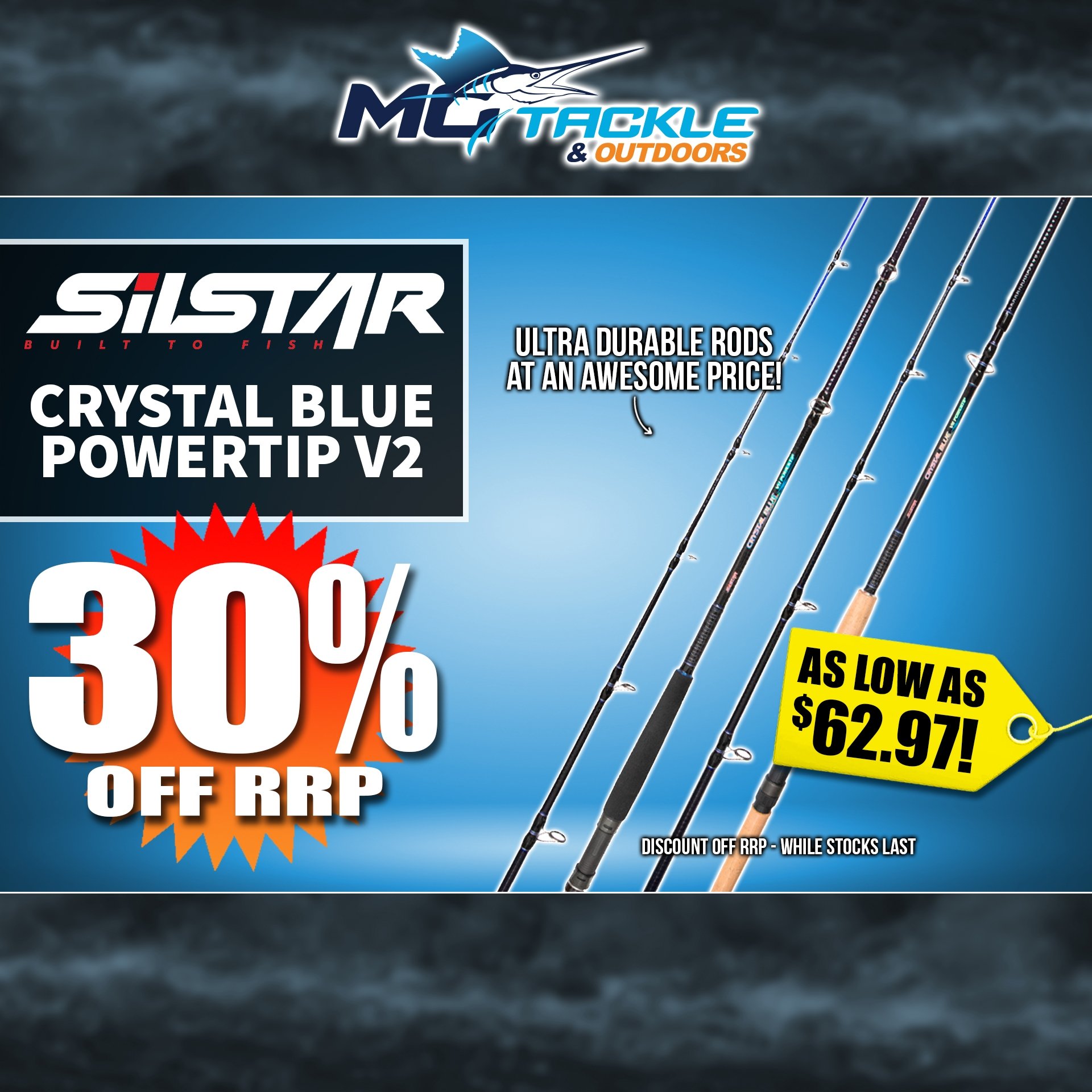 30% off Silstar Crystal Blue Powertip V2 Rods