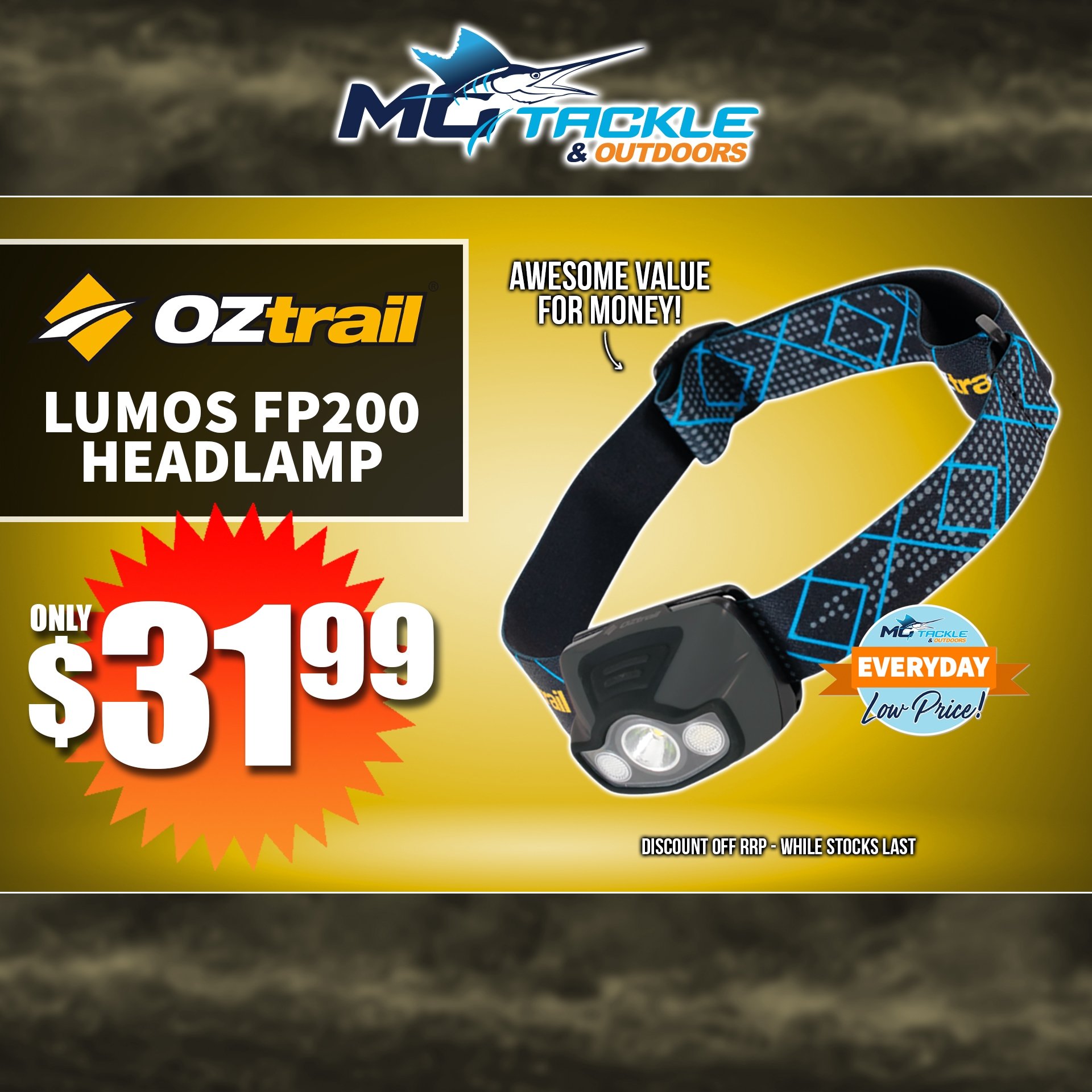 OZTRAIL LUMOS FP200 HEADLAMP only $31.99