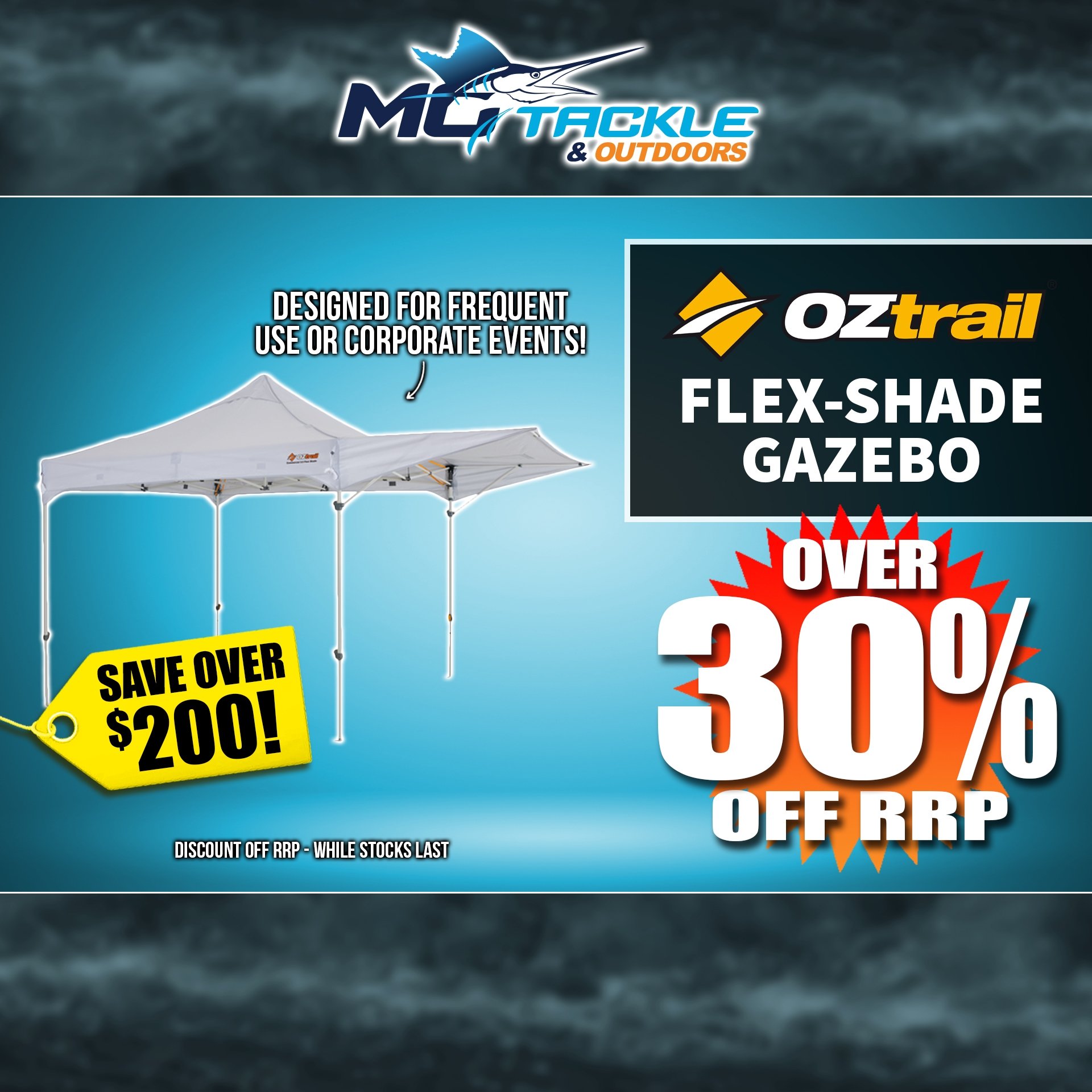 OZTRAIL COMMERCIAL FLEX-SHADE GAZEBO only $399