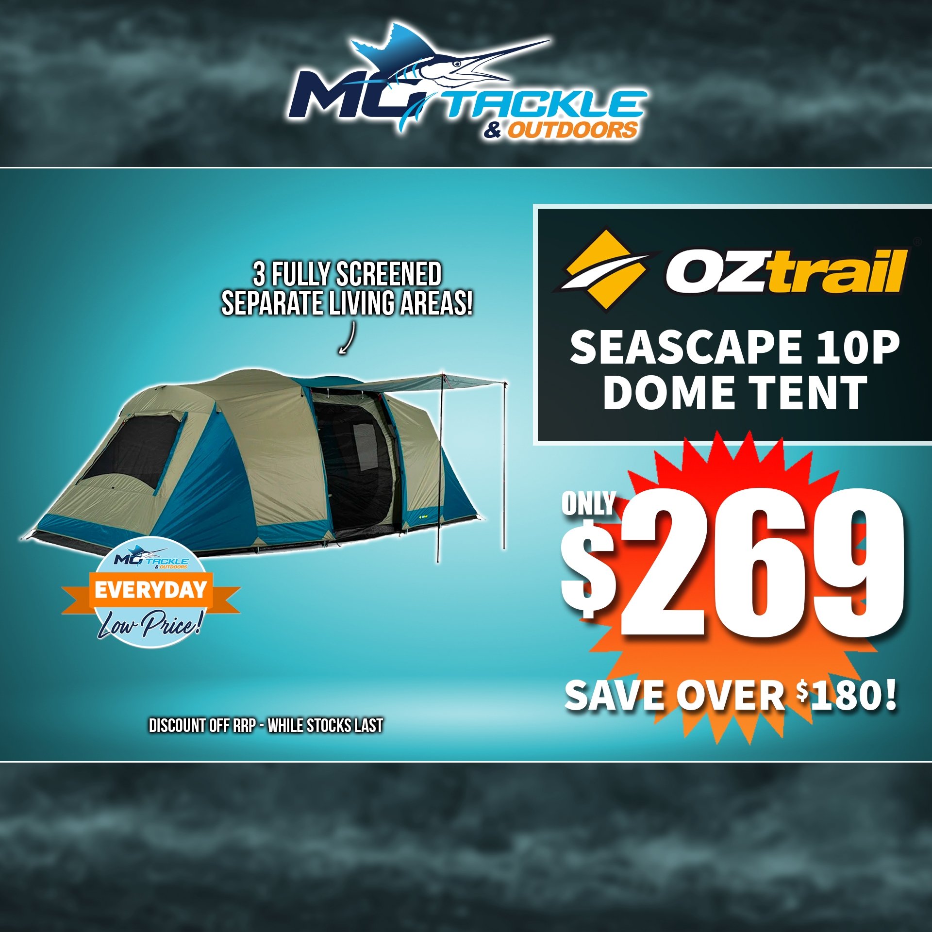 OZTRAIL SEASCAPE 10 DOME TENT only $269