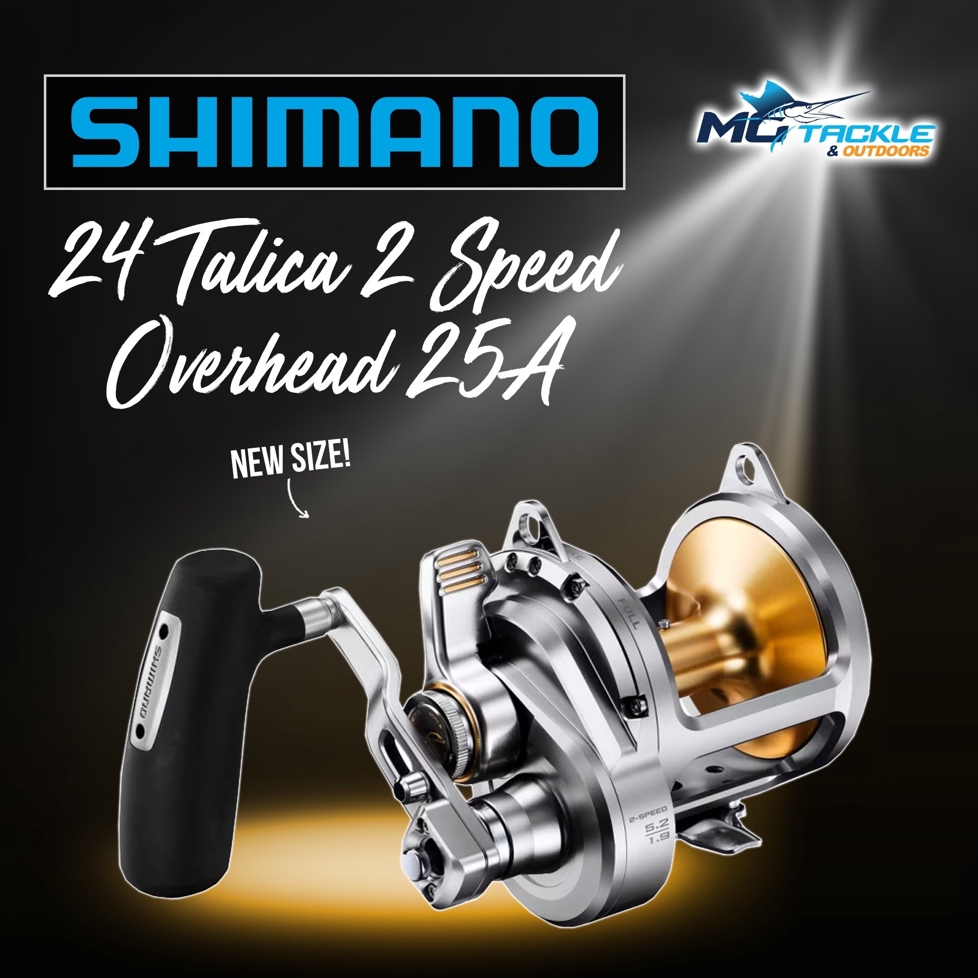 New Size - SHIMANO 24 TALICA 2 SPEED OVERHEAD REEL 25A