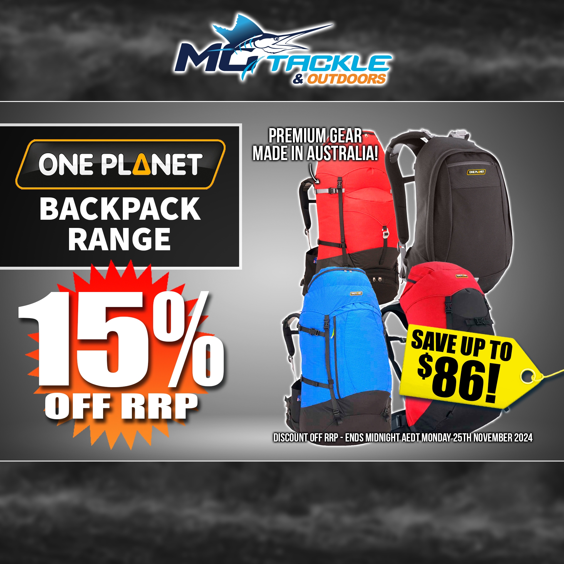 15% off One Planet Backpacks