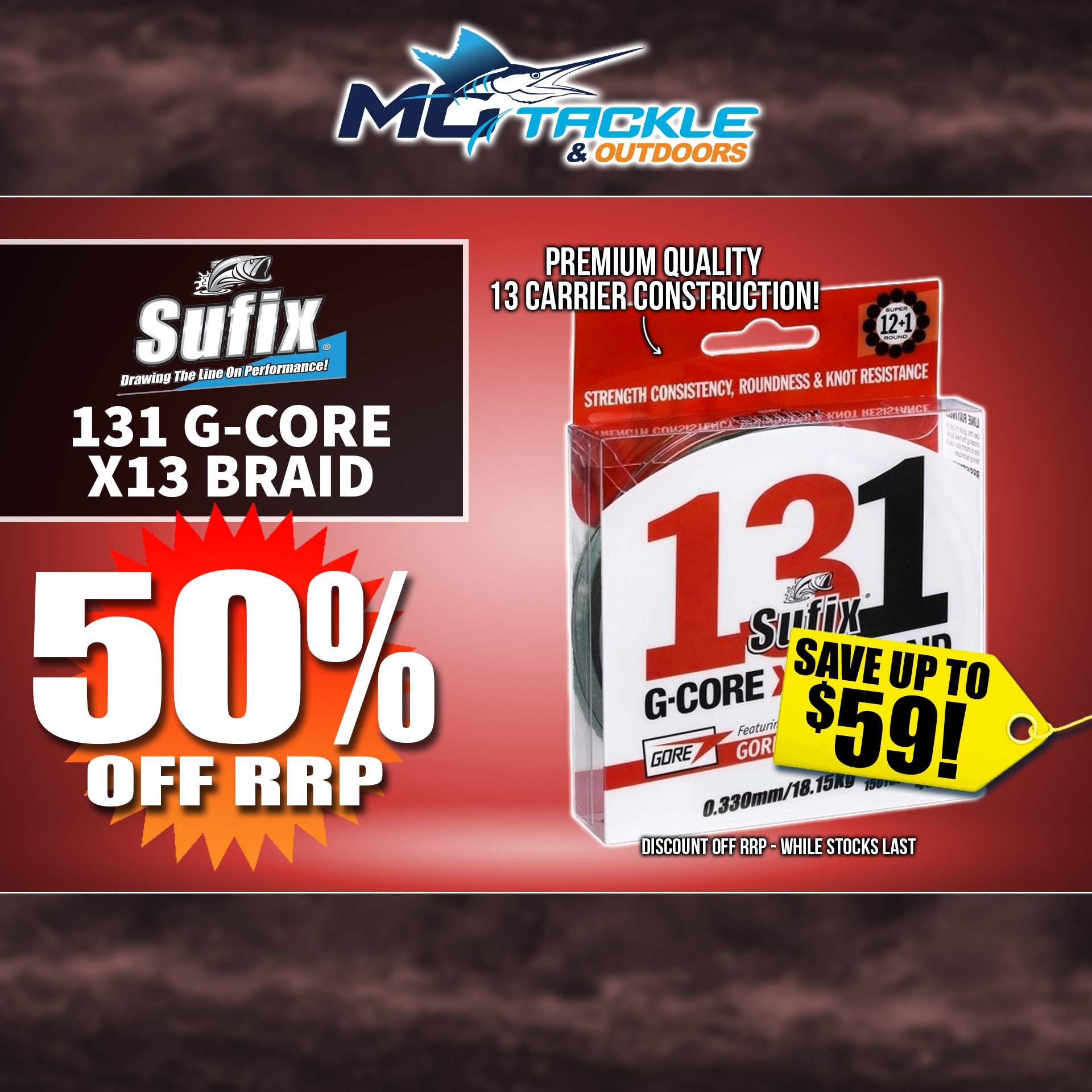 50% off Sufix 131 G-Core X13 Braid