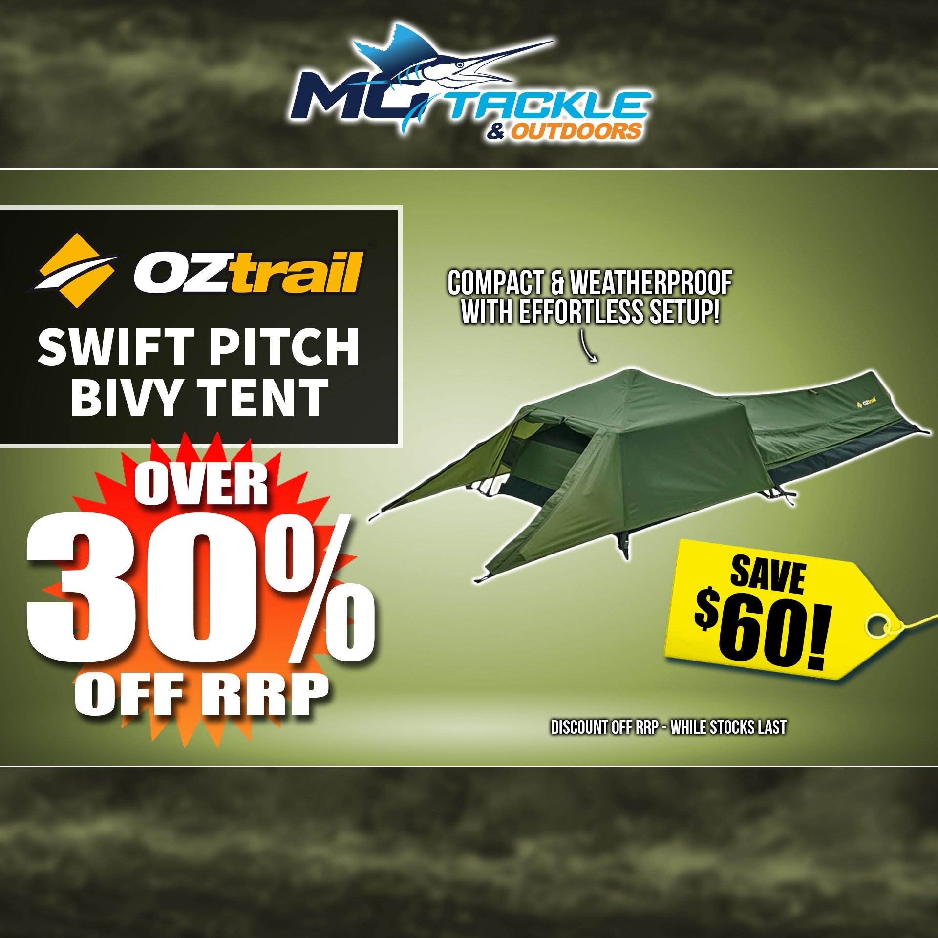 OZTRAIL SWIFT PITCH BIVY TENT only $119.99