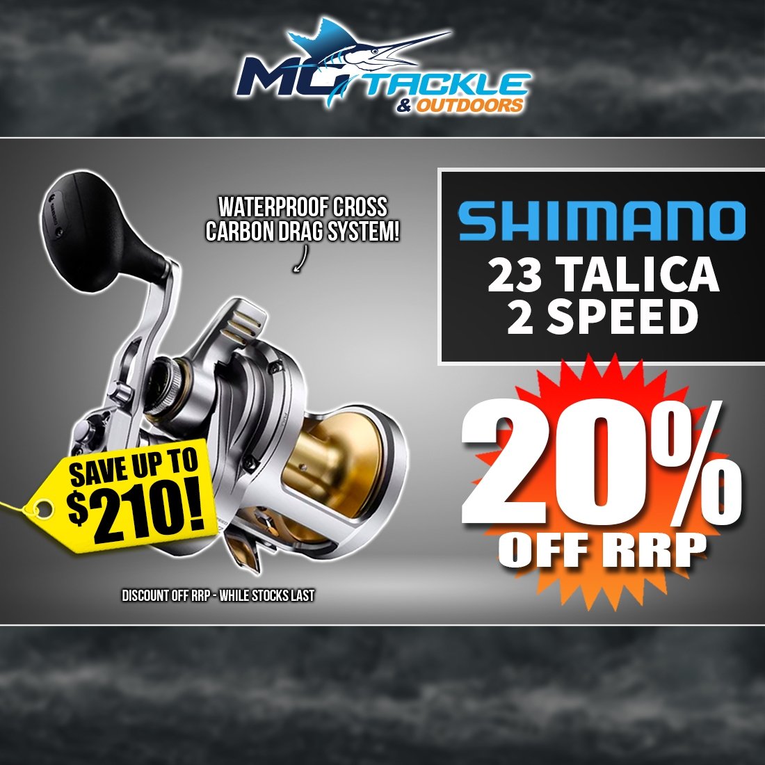 20% off SHIMANO 23 TALICA 2 SPEED OVERHEAD REEL