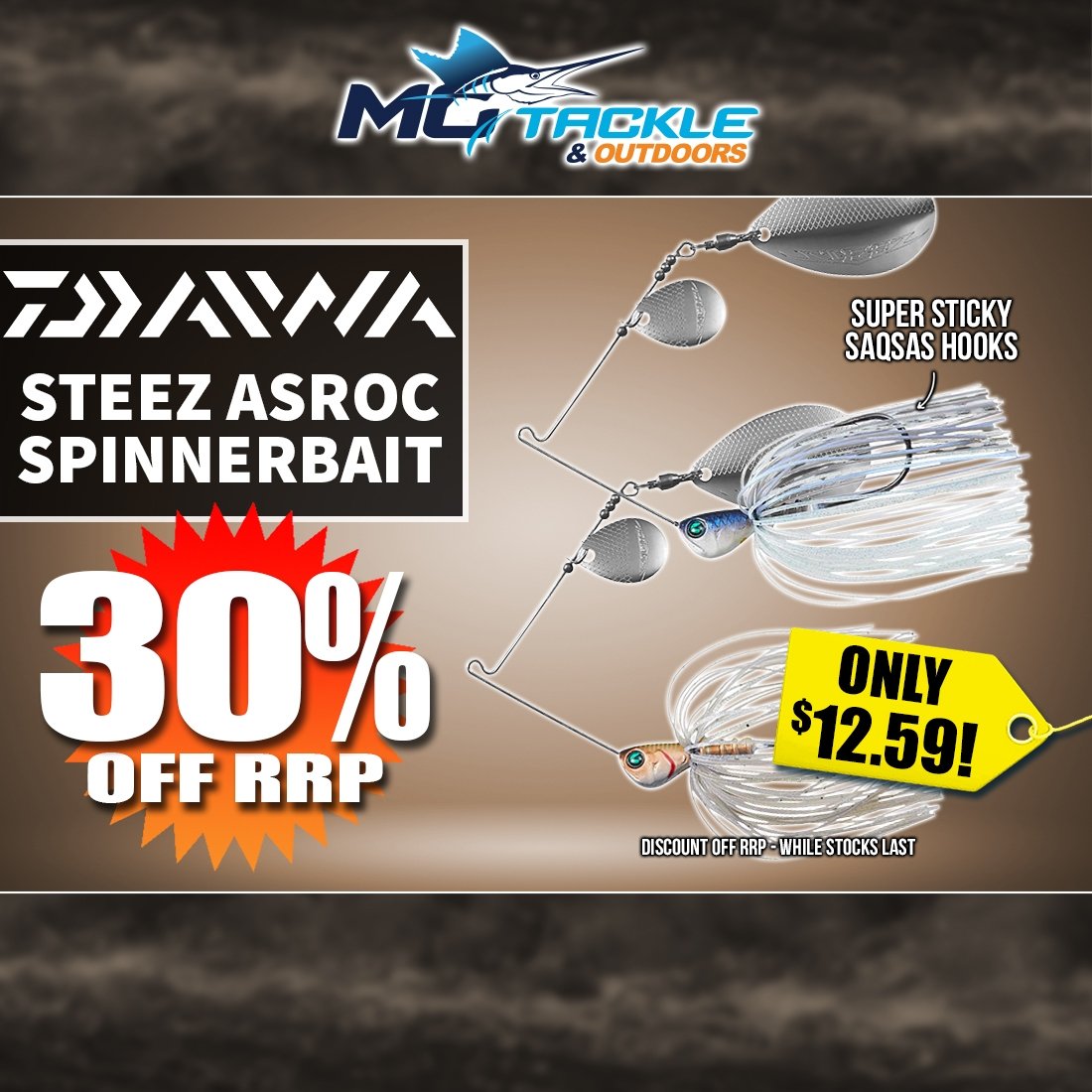 30% off DAIWA Steez Asroc Spinnerbaits