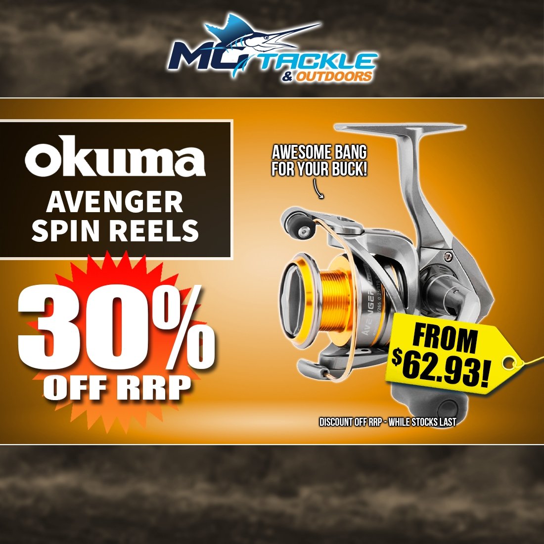 30% off OKUMA AVENGER SPIN REEL