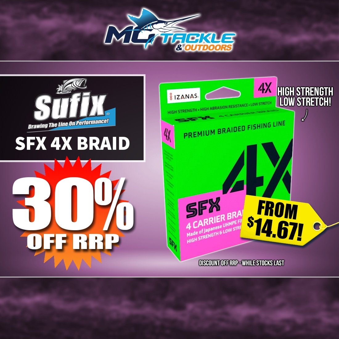 30% off SUFIX SFX 4X Braid