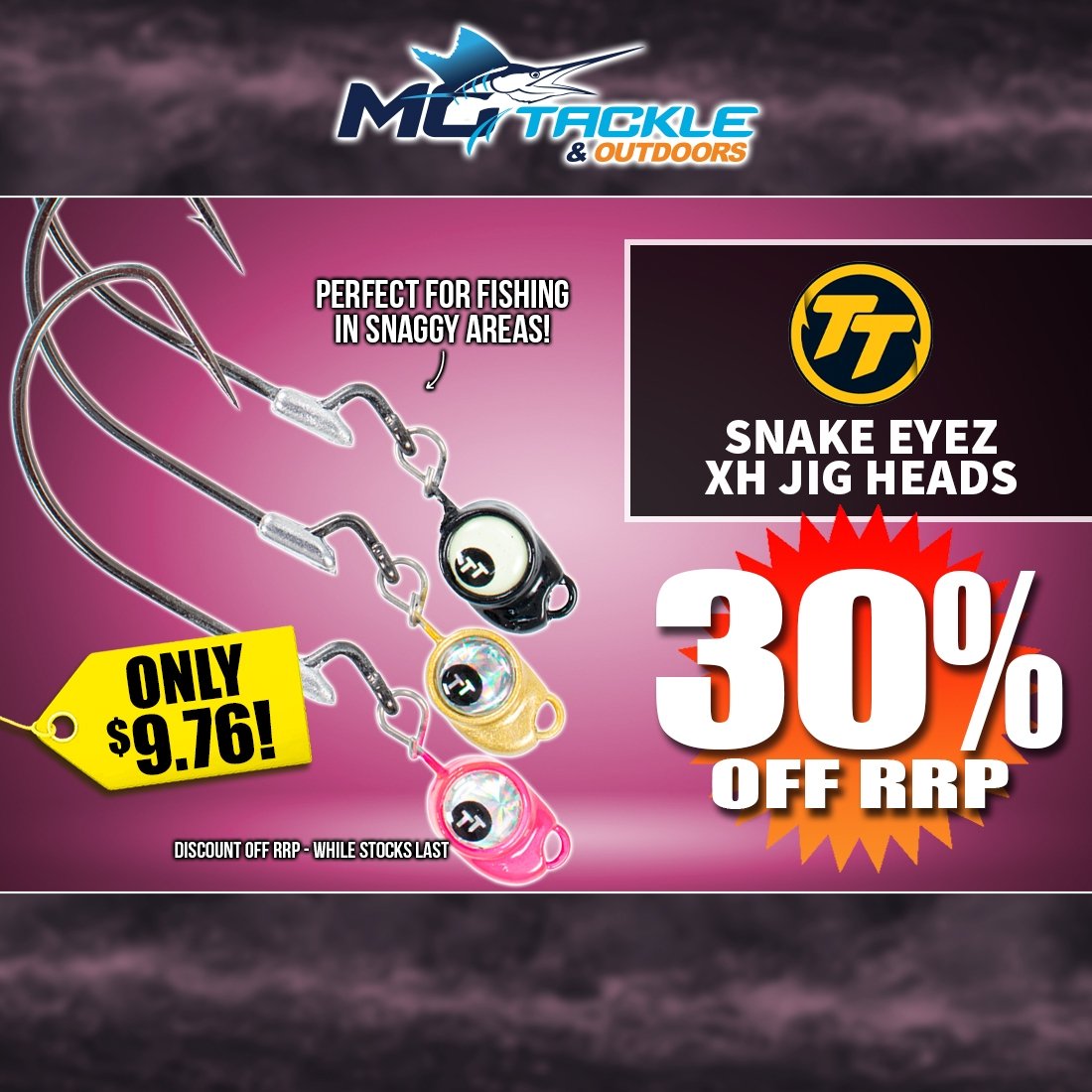 30% off TT LURES SNAKE EYEZ XH JIG HEAD