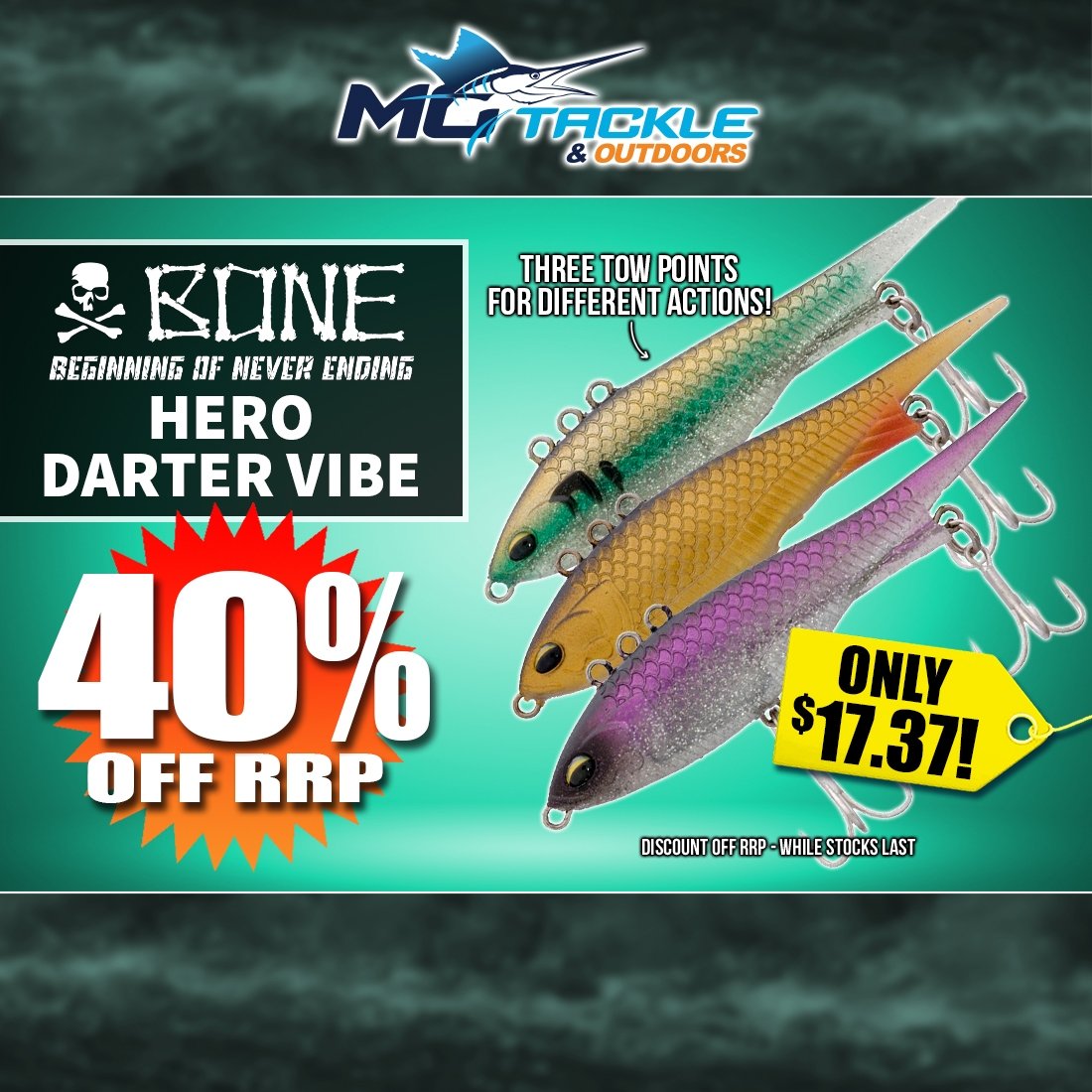 40% off BONE LURE HERO DARTER VIBE 90MM