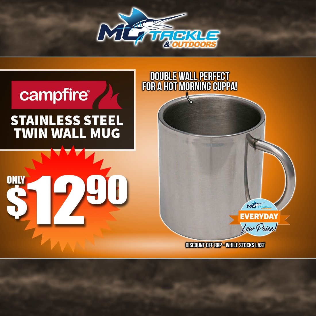 CAMPFIRE STAINLESS STEEL TWIN WALL MUG LARGE only $12.90