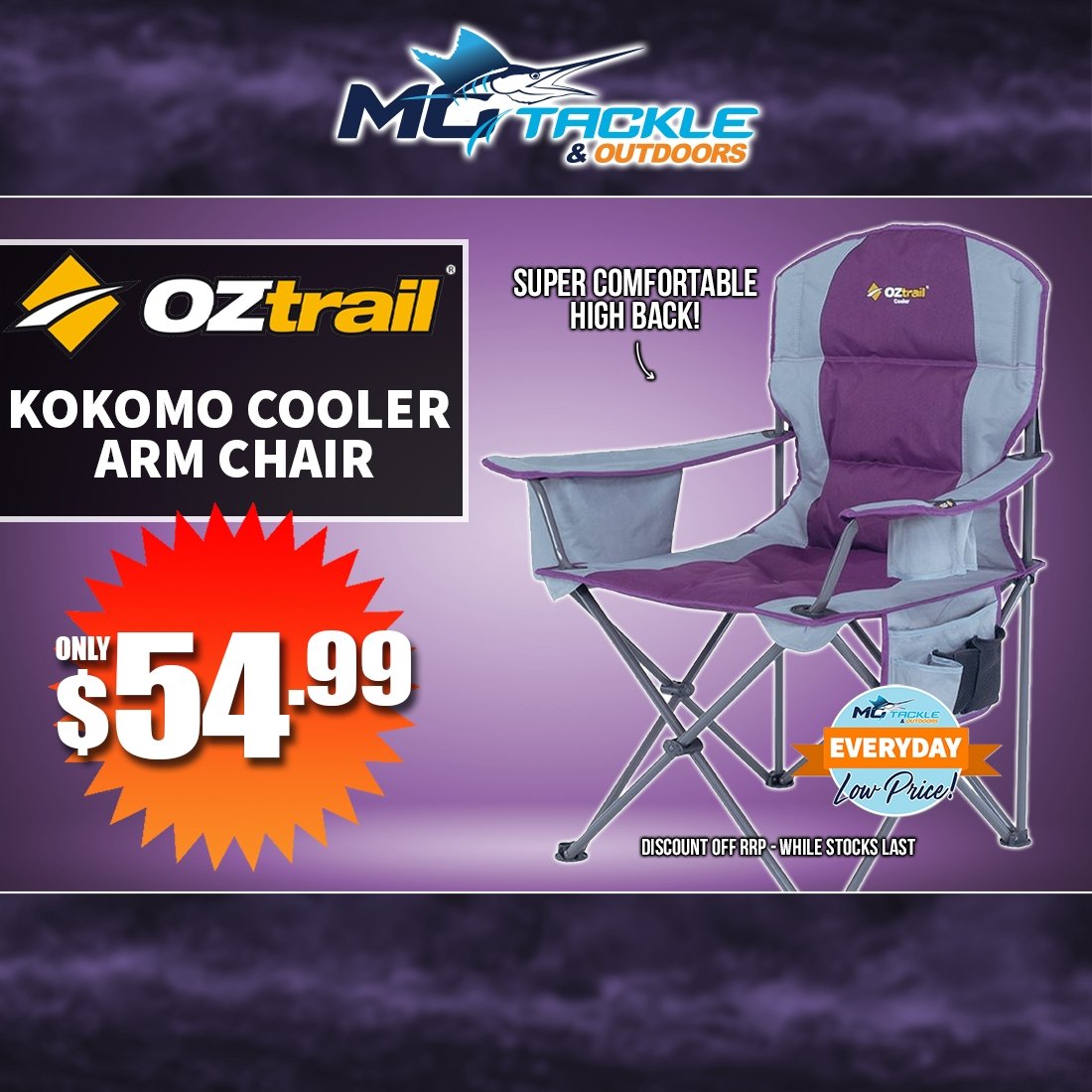 OZTRAIL KOKOMO COOLER ARM CHAIR only $54.99