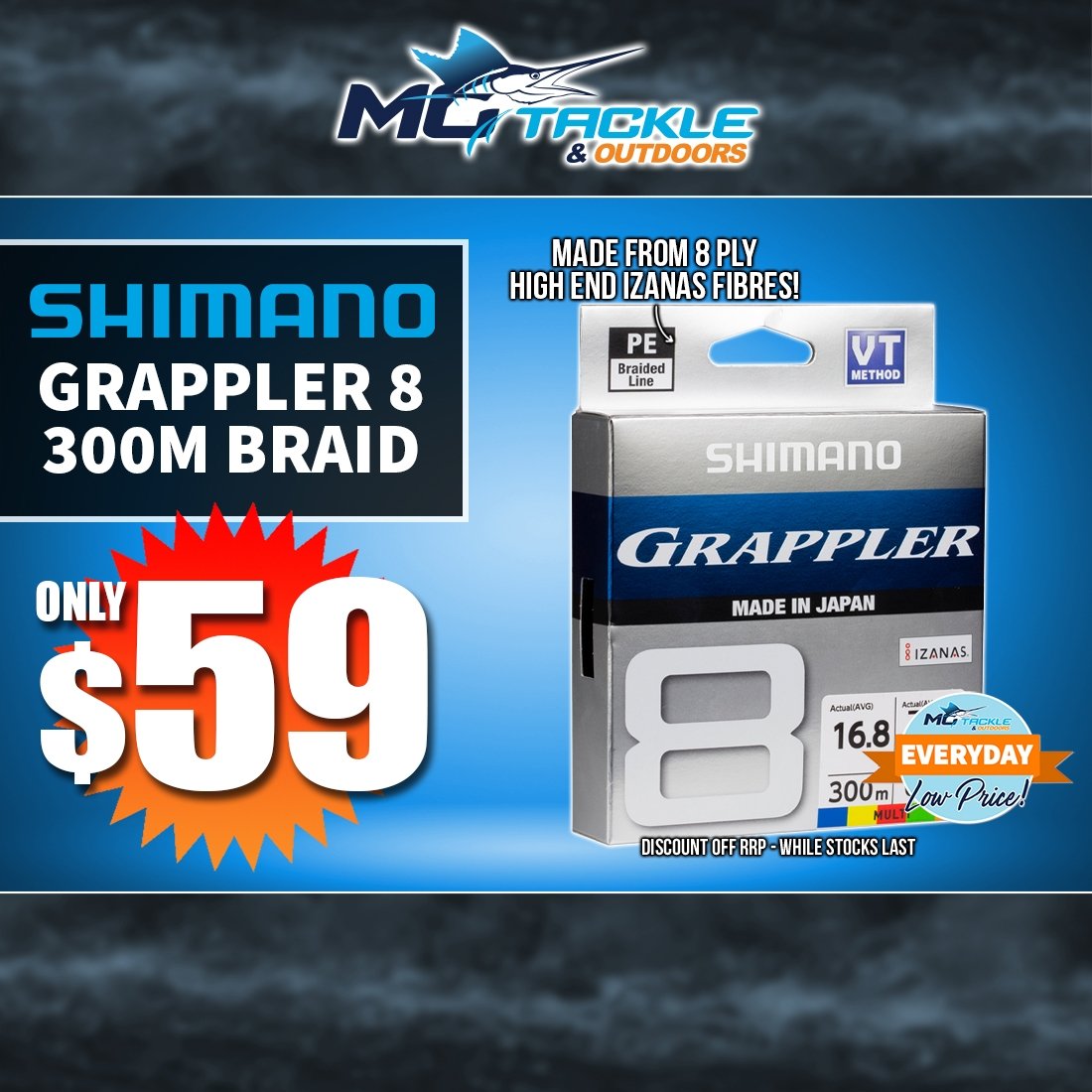 SHIMANO GRAPPLER 8 PE BRAIDED 300M LINE only $59