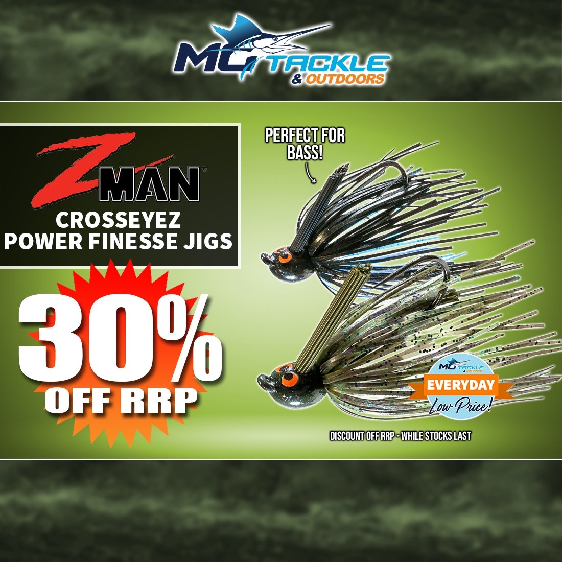 30% off ZMAN CROSSEYEZ POWER FINESSE JIGS!