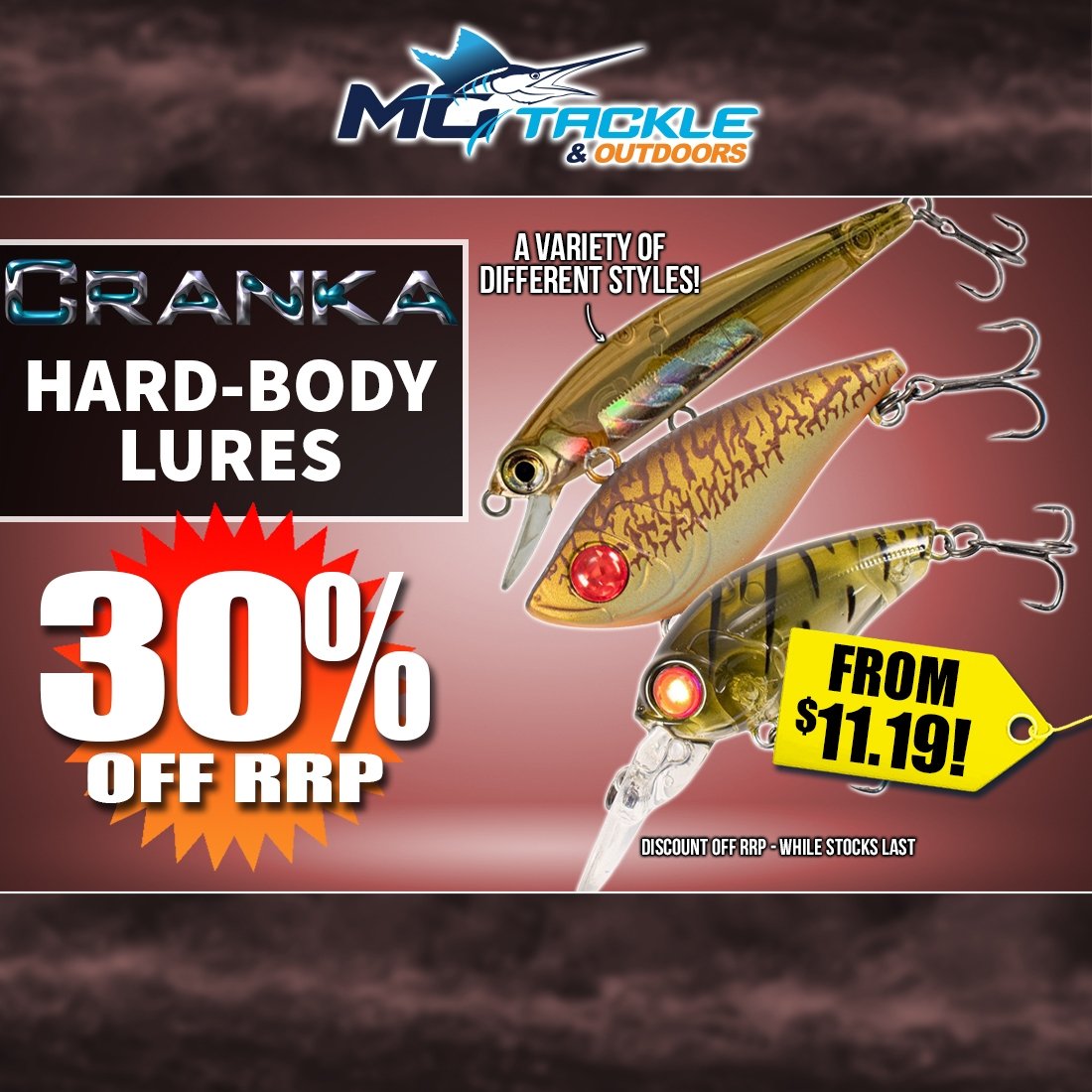 30% off CRANKA Hard Body Lures