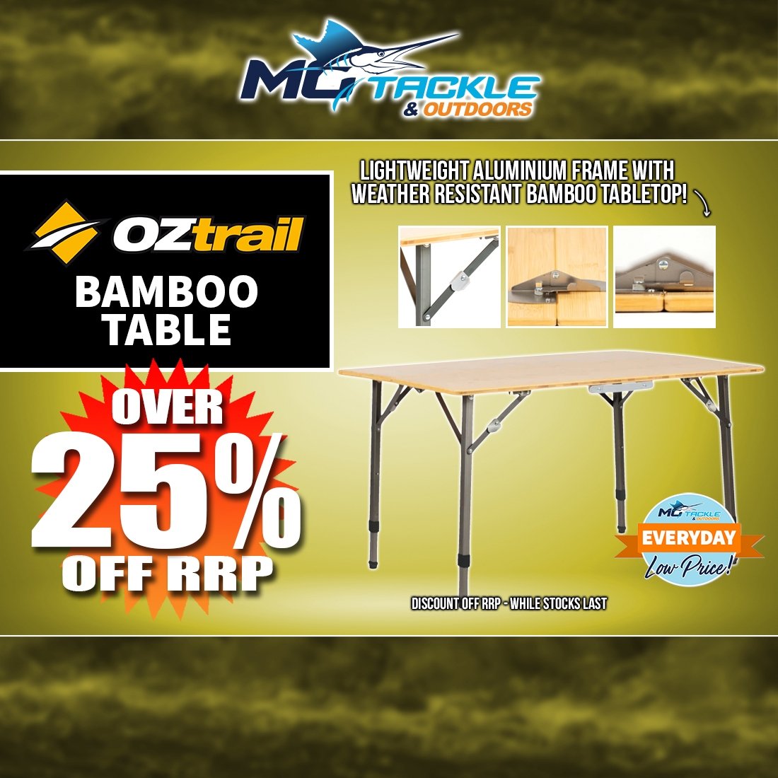 Over 25% off Oztrail Bamboo Table