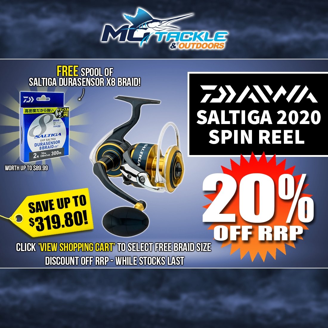 20% off Daiwa Saltiga 2020 + Free spool of Dura Sensor Saltiga Braid