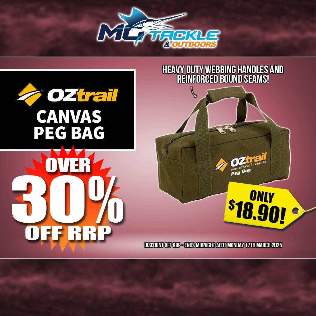 Over 30% off Oztrail Canvas Peg Bag