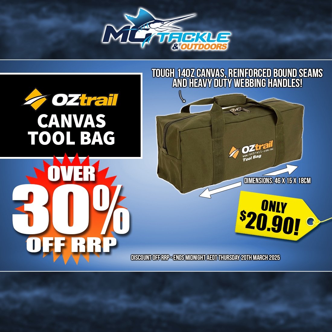 Over 30% off Oztrail Canvas Tool Bag (D)