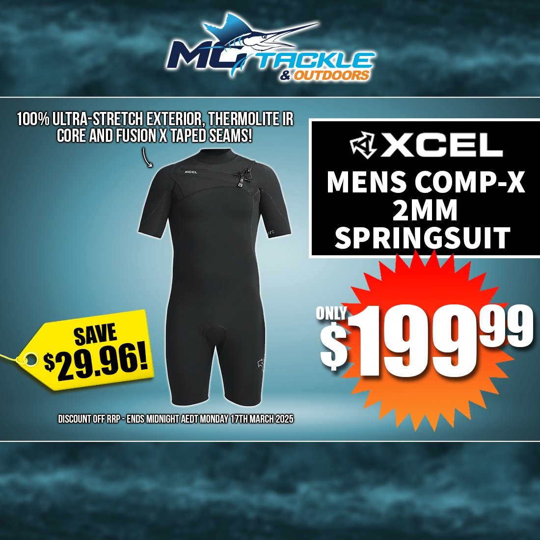 Xcel Mens Comp X 2mm Springsuit save $29.96