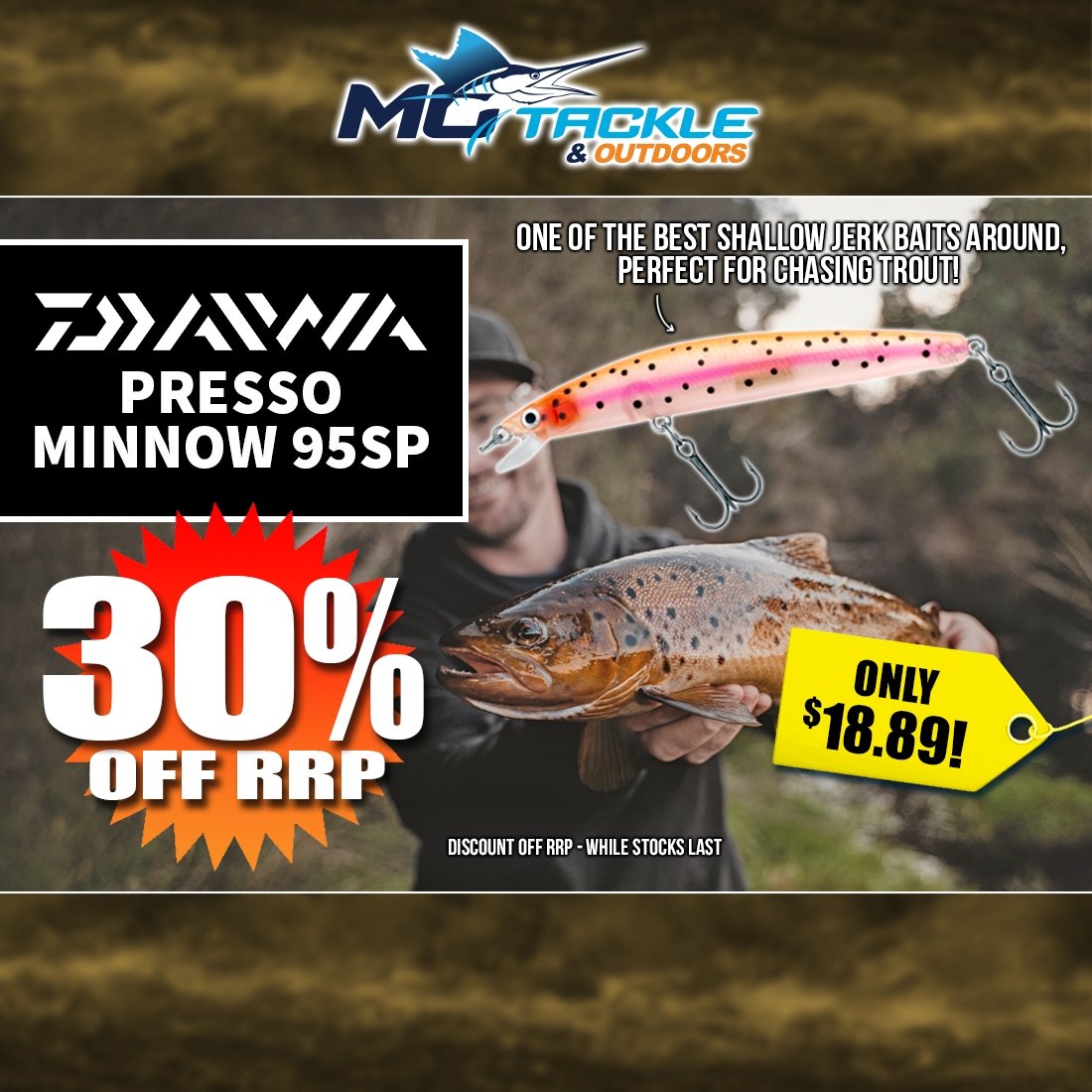 30% off Daiwa Presso Minnow 95SP Lure