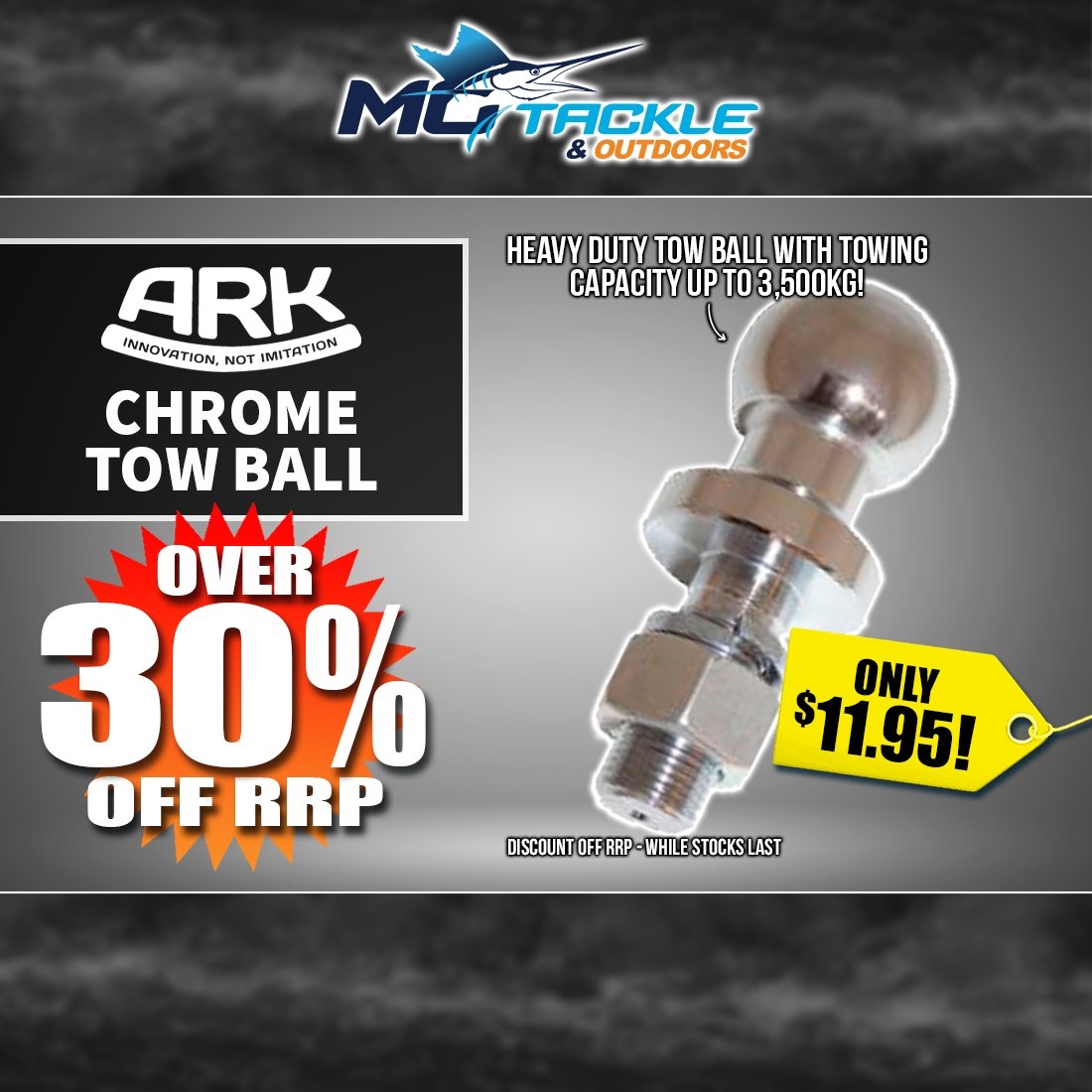 ARK CHROME TOW BALL - 50MM X 7/8 only $11.95