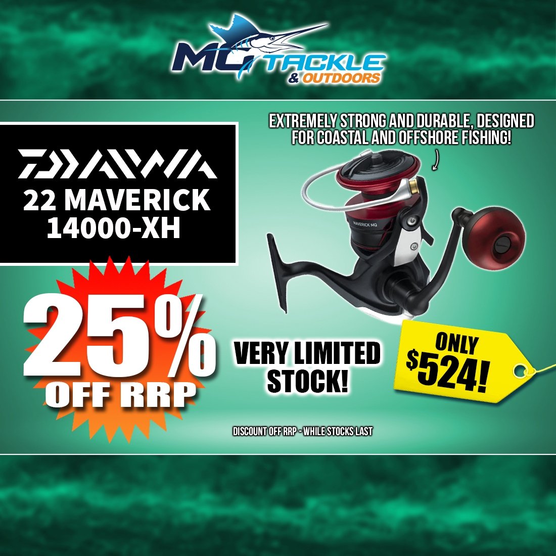 25% off Daiwa 22 Maverick Spin Reel