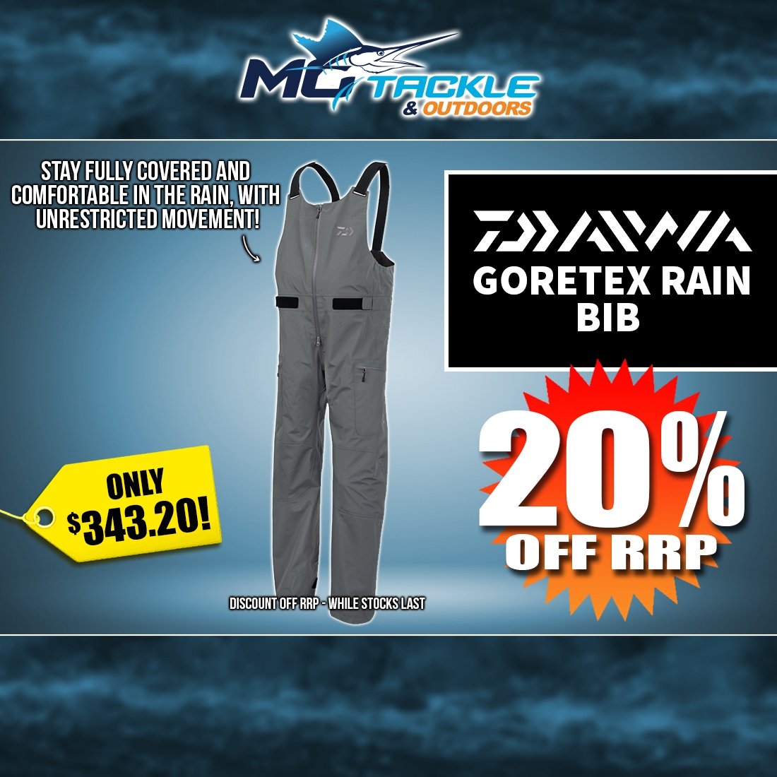 20% off Daiwa Goretex Rain Bib