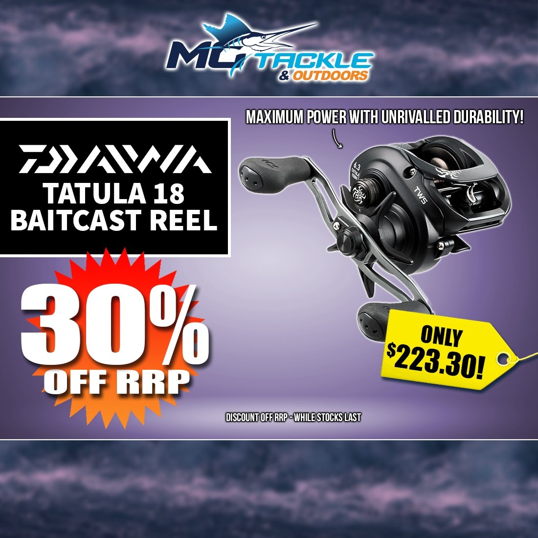 30% off Daiwa Tatula 18 Baitcast Reel