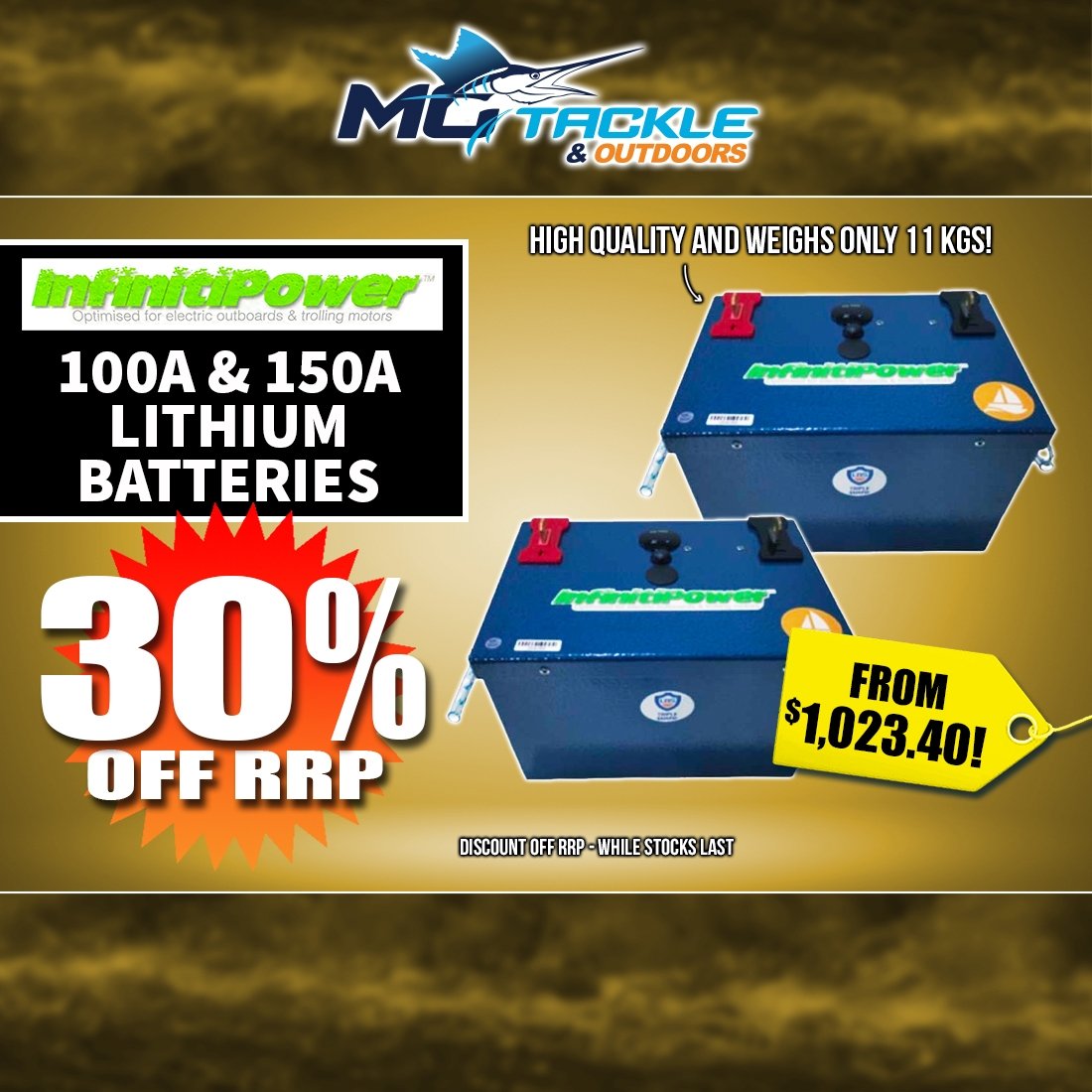 30% off InfinitiPower 100A & 150A Lithium Batteries