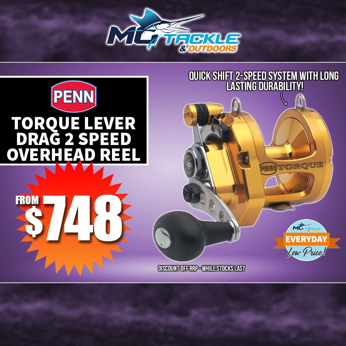 Penn Torque Lever Drag 2 Speed Overhead Reel From $748