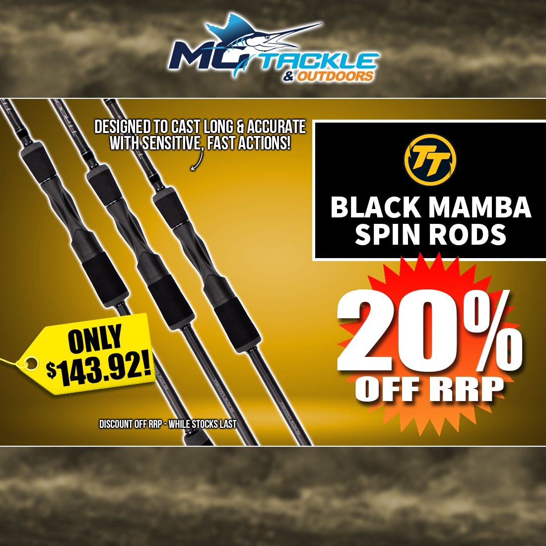 20% off TT RODS BLACK MAMBA SPIN ROD