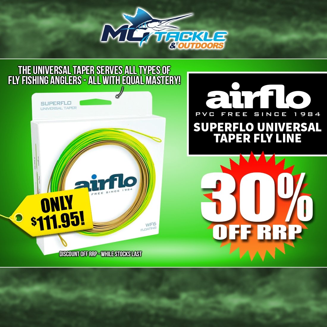30% off AIRFLO SUPERFLO UNIVERSAL TAPER FLY LINE