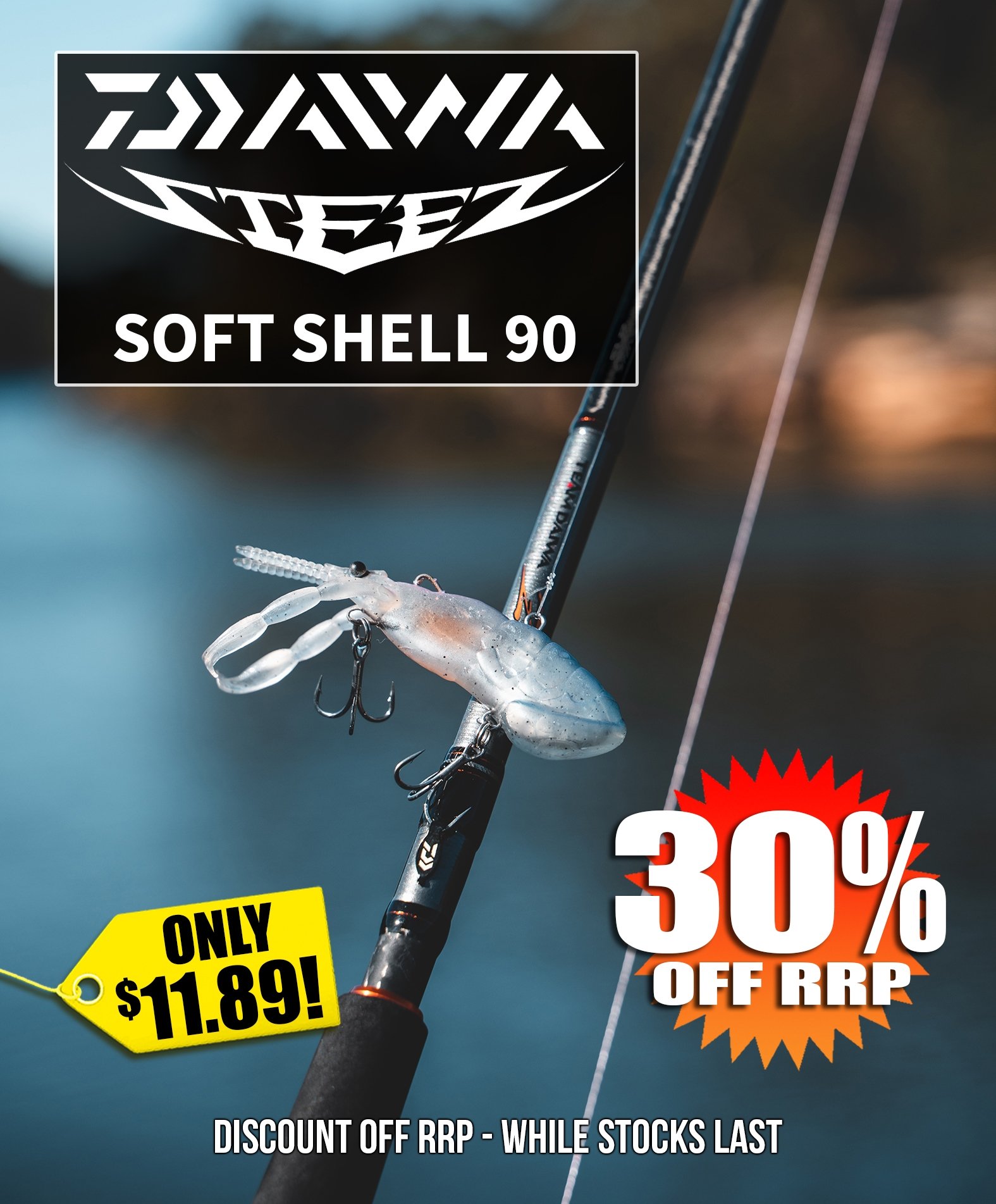 30% off DAIWA STEEZ SOFT SHELL 90 LURE