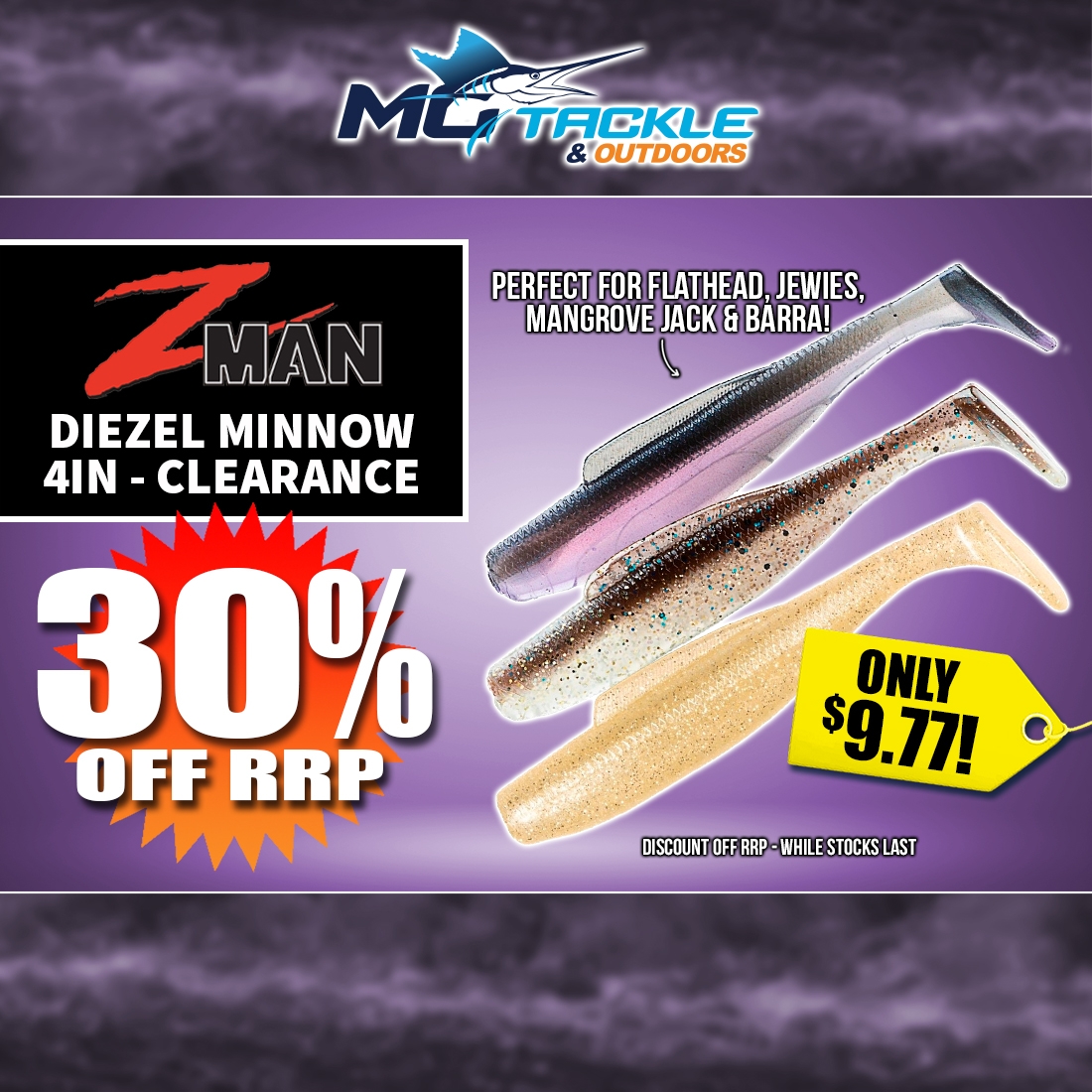 30% off Z-MAN DIEZEL MINNOWZ 4 INCH LURE - CLEARANCE