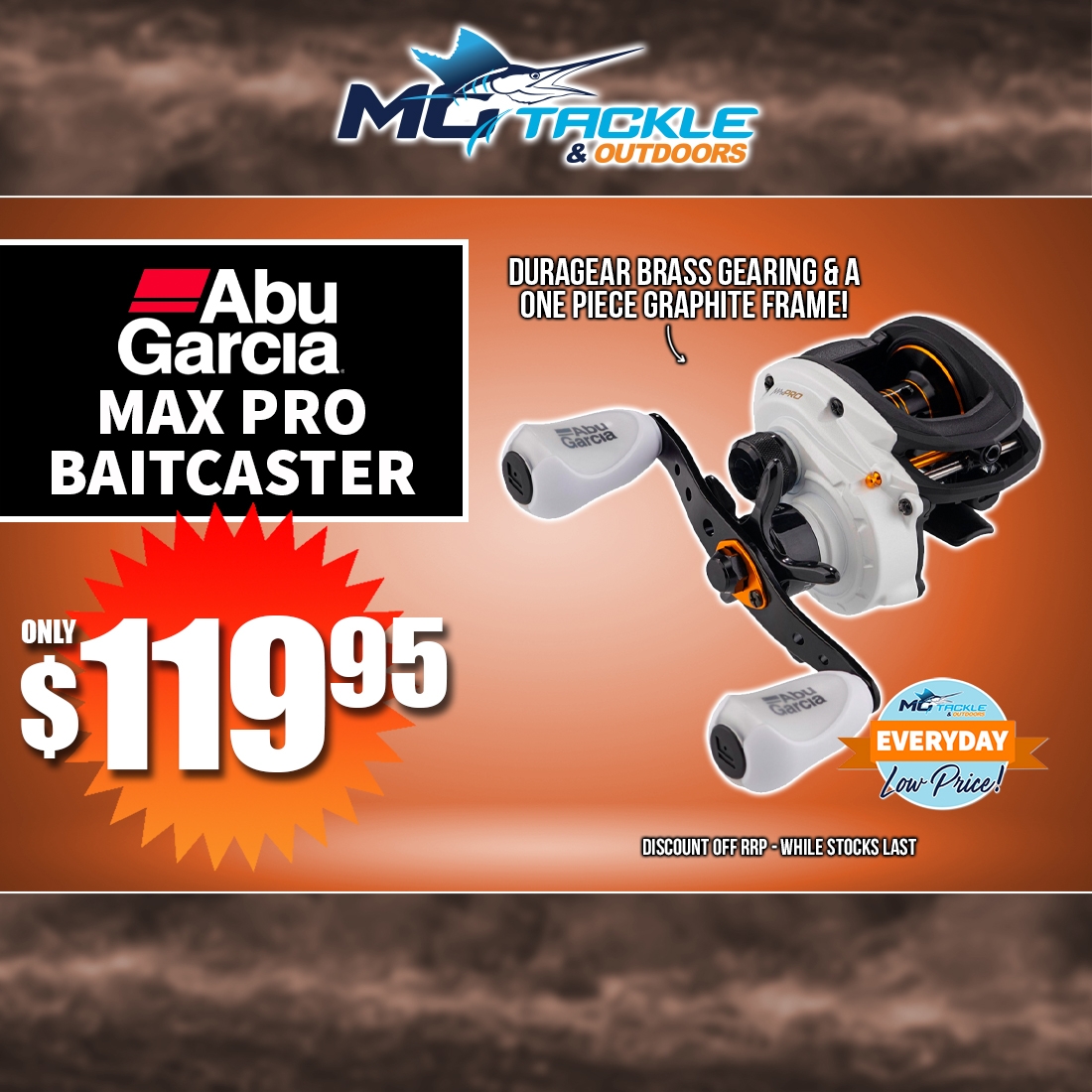ABU GARCIA MAX PRO BAITCAST REEL only $119.95