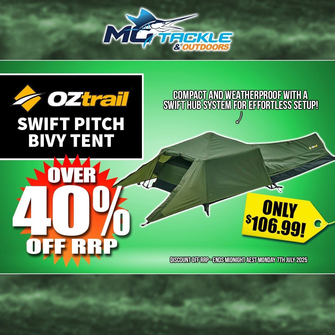 OZTRAIL SWIFT PITCH BIVY TENT only $106.99