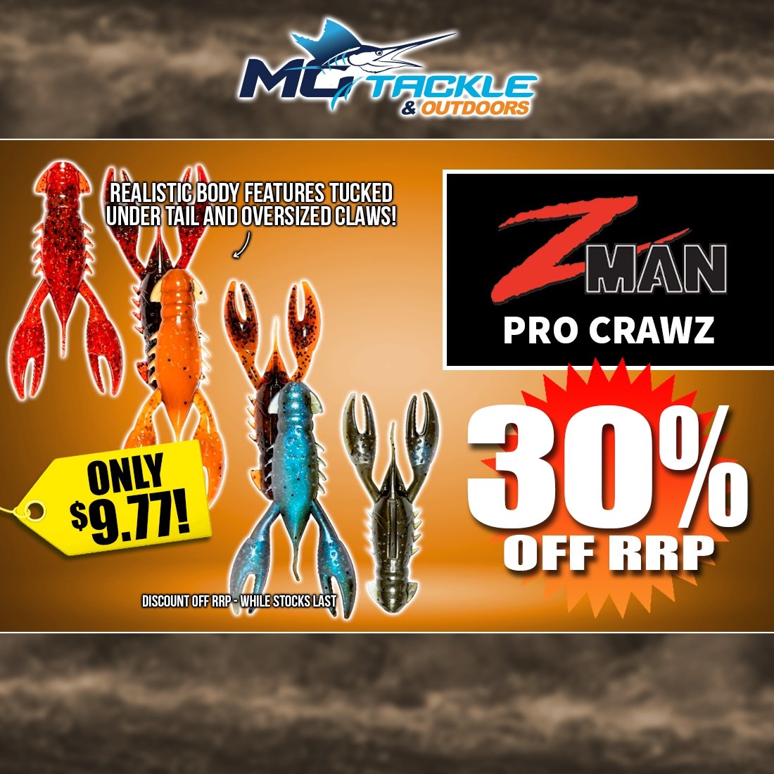 30% off Z-MAN PRO CRAWZ 3.5 INCH LURE - CLEARANCE