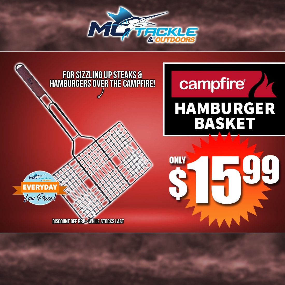 CAMPFIRE HAMBURGER BASKET only $15.99