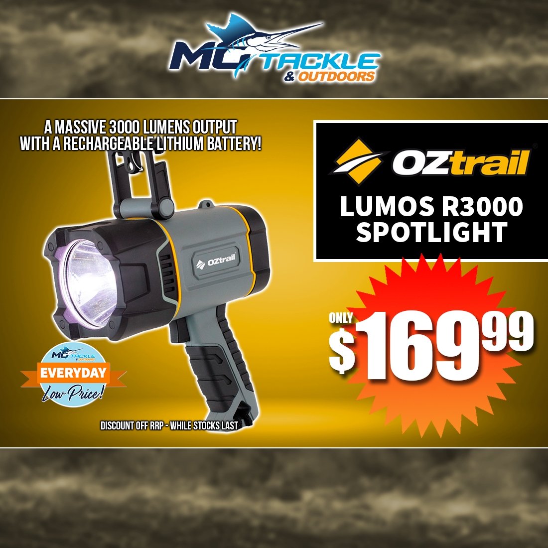 OZTRAIL LUMOS R3000 SPOTLIGHT only $169.99