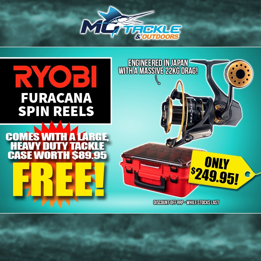 RYOBI FURACANA SPIN REEL W/ BITE SCIENCE CASE
