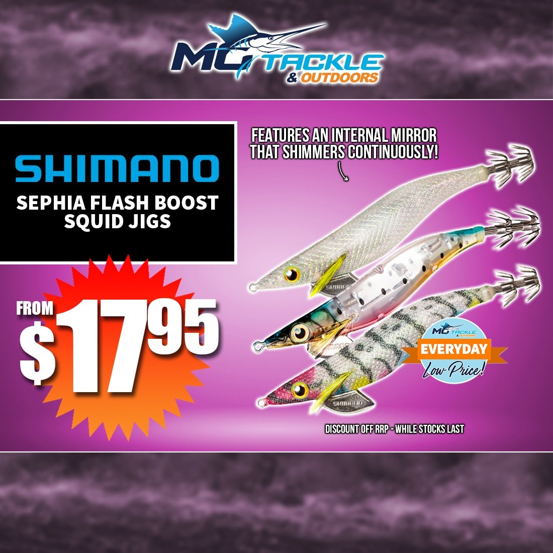 SHIMANO SEPHIA FLASH BOOST SQUID JIG from $17.95
