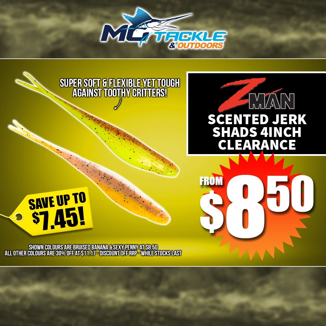 Z-MAN SCENTED JERK SHADZ - 4 INCH LURE - CLEARANCE from $8.50