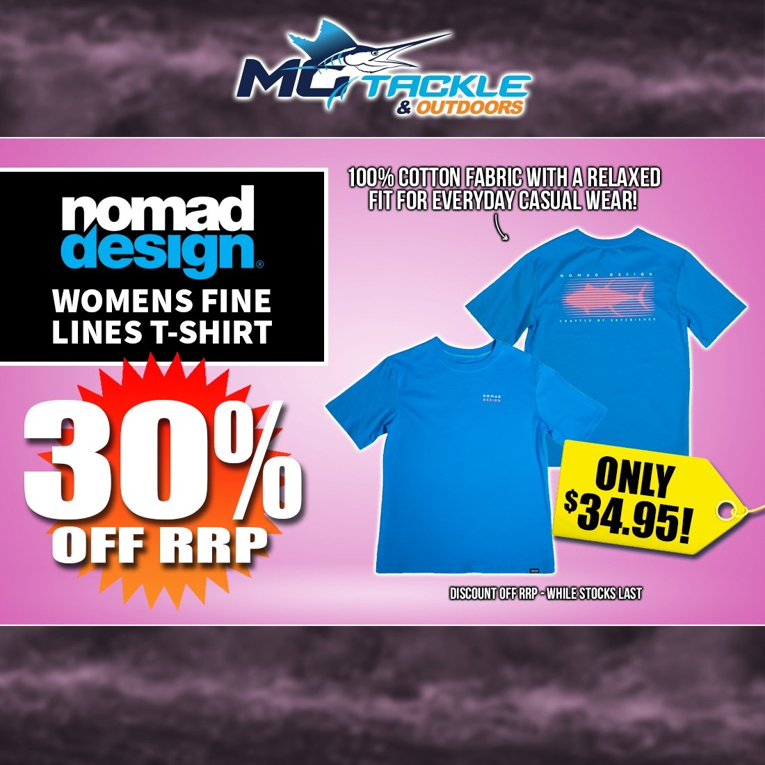 30% off NOMAD DESIGN WOMENS FINE LINES T-SHIRT