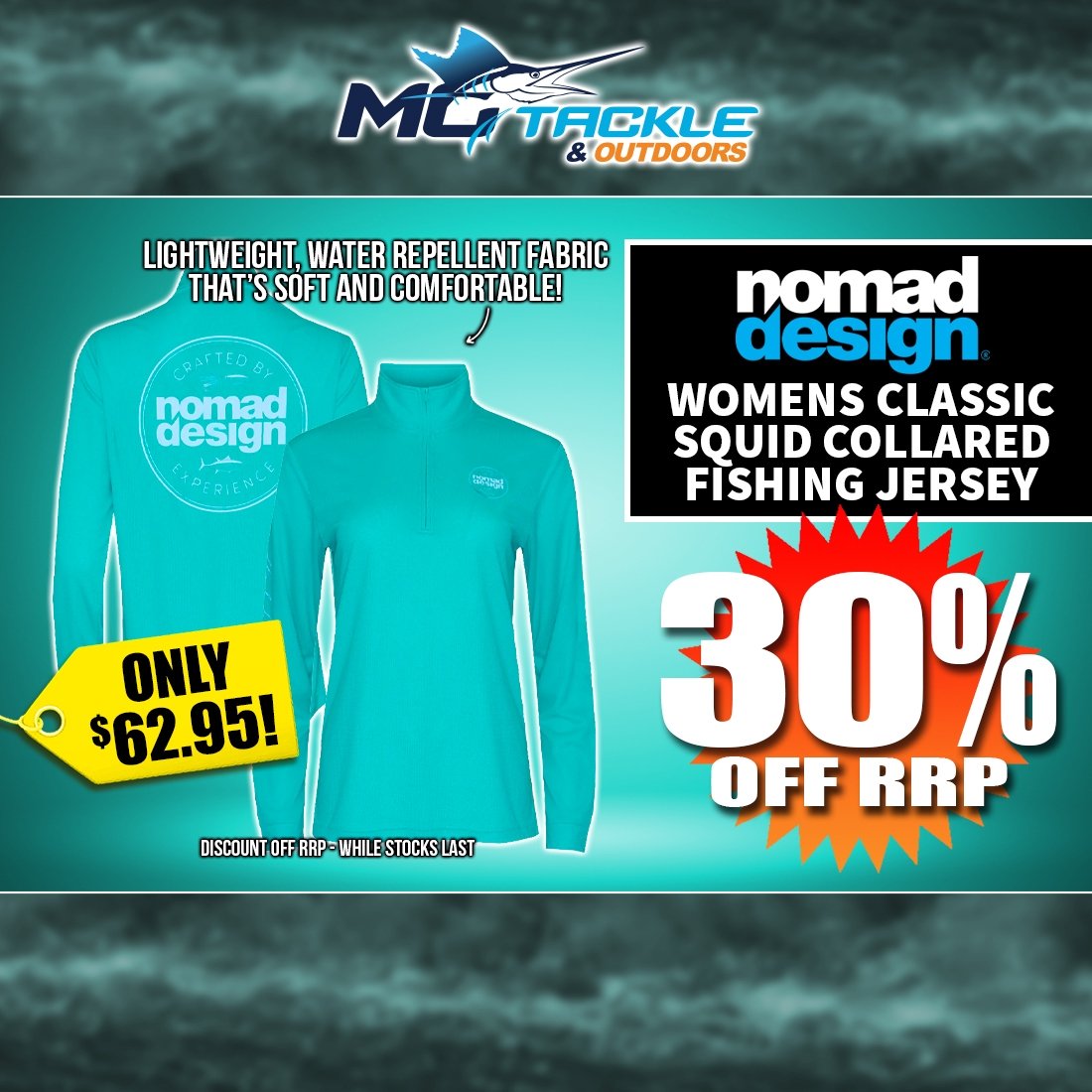 30% off NOMAD DESIGN WOMENS CLASSIC SQUID COLLARED FISHING JERSEY